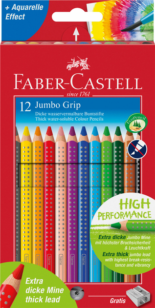 Faber-Castell Sustainable Jumbo Grip Colouring Pencil + Sharpener (Pack of 12)
