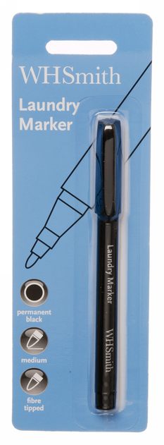WHSmith Laundry Marker Fibre Tip Pen, Black Ink