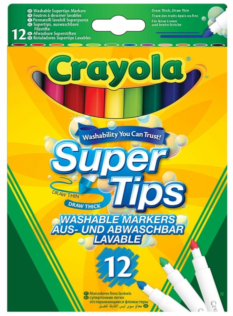 Crayola Supertips Washable Colouring Pens, Assorted Ink (Pack of 12)