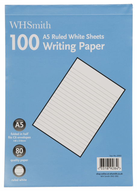 Whsmith A5 White Wide Ruled Writing Paper Whsmith