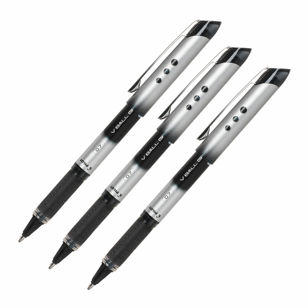 Pilot 0.7 mm Vball Grip Liquid Ink Rollerball Pen, Black ink (Pack of 3