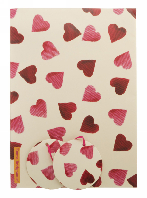 Image of Emma Bridgewater Pink Hearts Wrapping Paper (Pack of 2 Sheets with 2 Tags)
