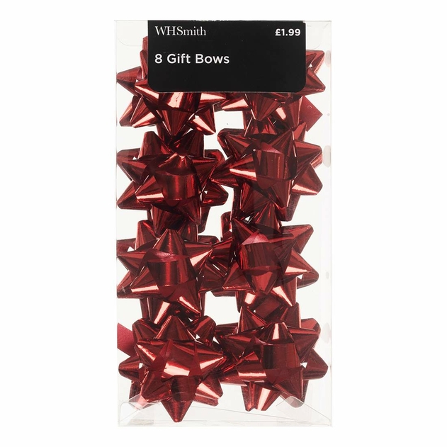 Image of WHSmith Red Christmas Gift Bows (Pack of 8)
