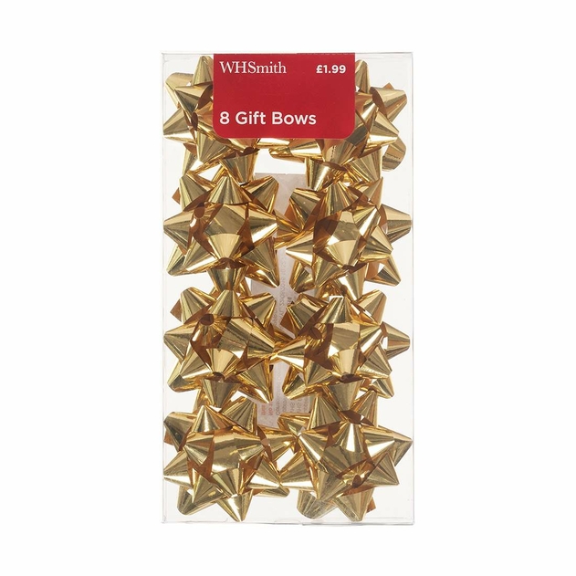 Image of WHSmith Gold Christmas Gift Bows (Pack of 8)