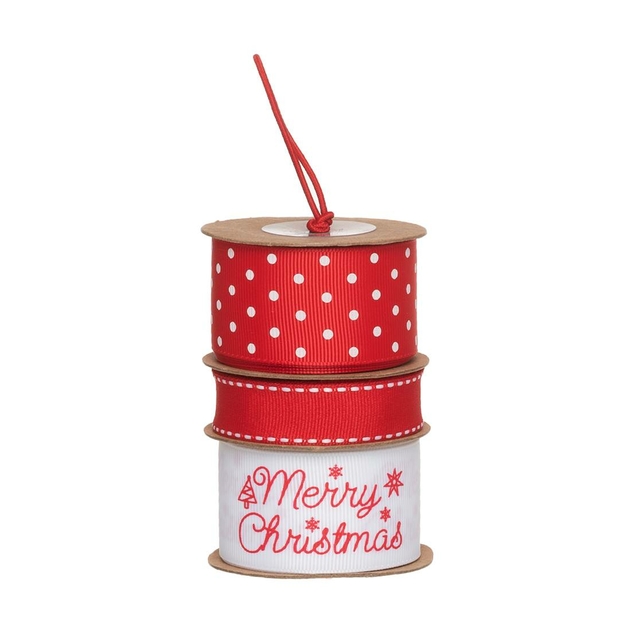 Image of WHSmith 6m Red & White Fabric Ribbed Christmas Ribbon