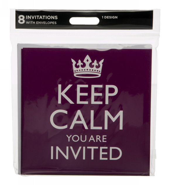 Image of WHSmith Purple Keep Calm Invitations (Pack of 8)