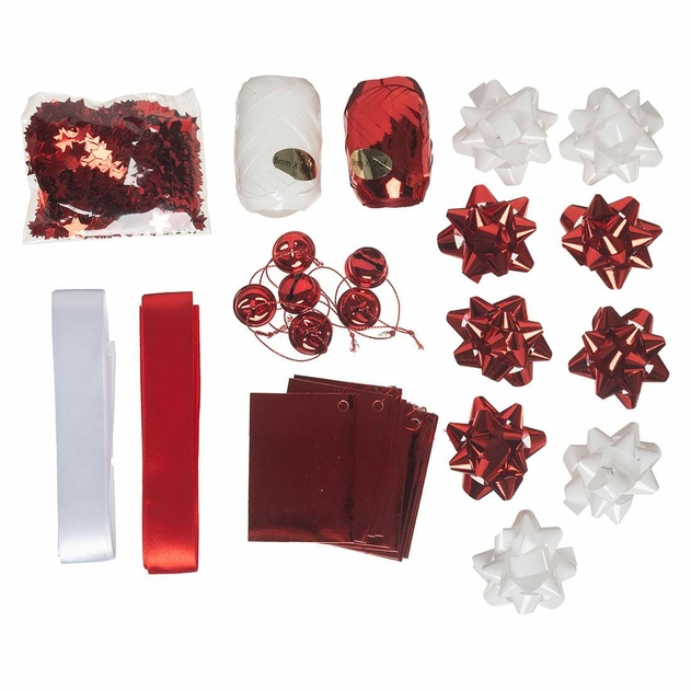 Image of WHSmith 30 Piece Red & White Luxury Christmas Gift Accessories Pack