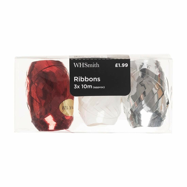 Image of WHSmith Curling Christmas Ribbons (Pack of 3)
