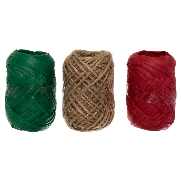 Image of WHSmith Raffia & Jute Set Christmas Ribbons (Pack of 3)