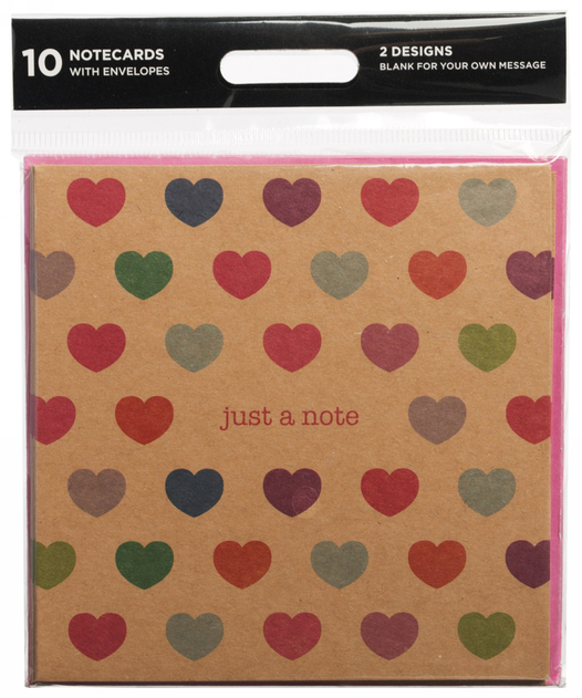 Image of WHSmith Multi Coloured Stars & Hearts Kraft Blank Notecards (Pack of 10)