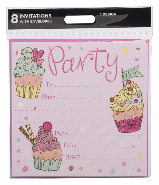 Image of WHSmith Pink Cupcake Party Invitations (Pack of 8)