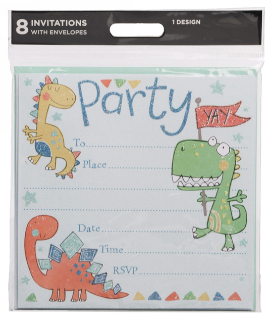 Image of WHSmith Green Dinosaur Party Invitations (Pack of 8)