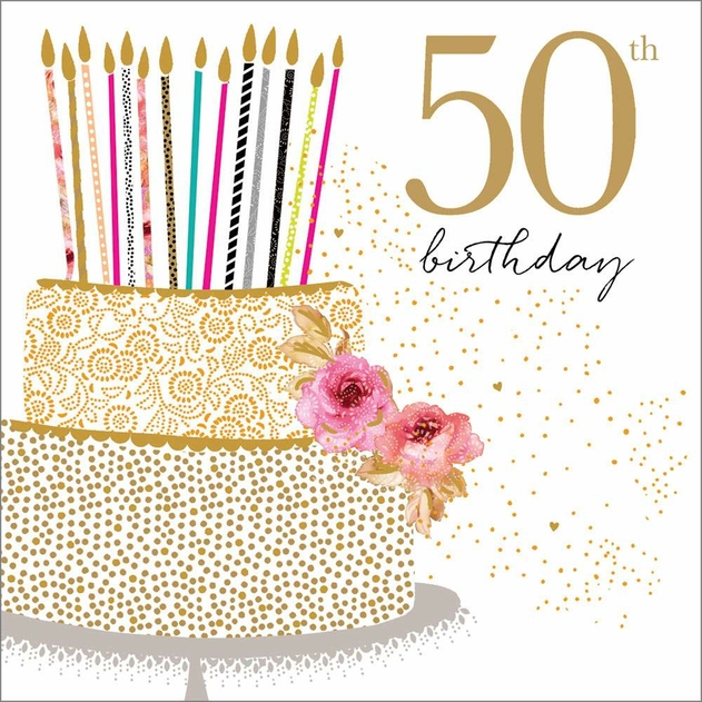 Image of Portfolio Foil Glitter Cake and Candles 50th Birthday Card
