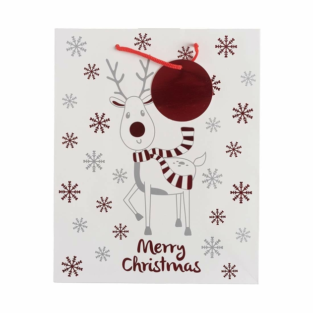 Image of WHSmith Large White Rudy Christmas Gift Bag
