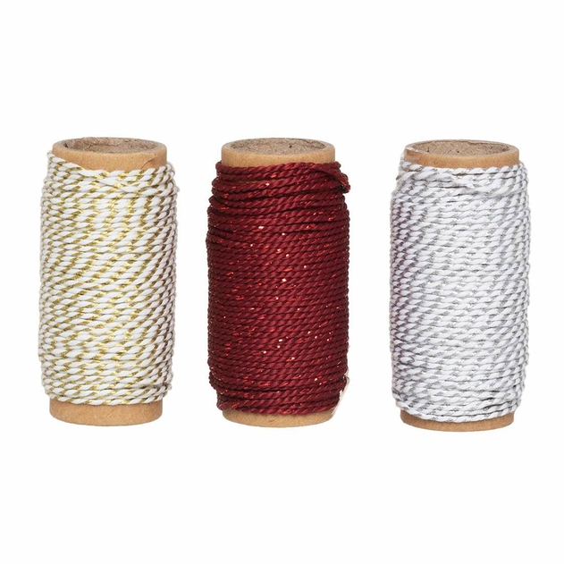 Image of WHSmith Gold, Red & Silver Twine Set Christmas Ribbons (Pack of 3)