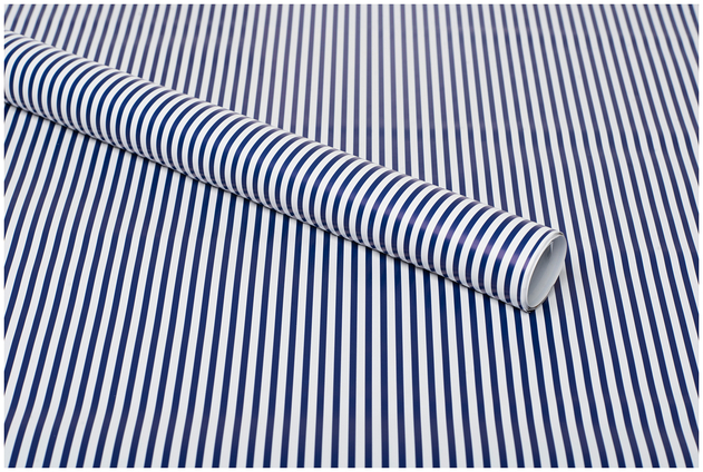 Image of WHSmith Navy & White Striped Wrapping Paper 2m (1 Roll )