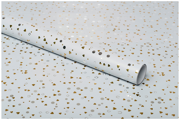 Image of WHSmith Gold Foiled Hearts Wrapping Paper 2m (1 Roll )