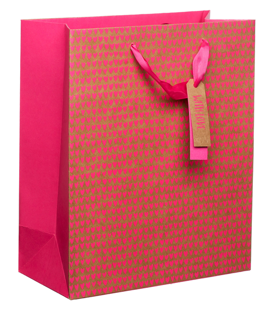 Image of WHSmith Brown Kraft and Pink Neon Hearts Large Gift Bag