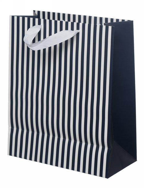 Image of WHSmith Navy & White Striped Large Gift Bag