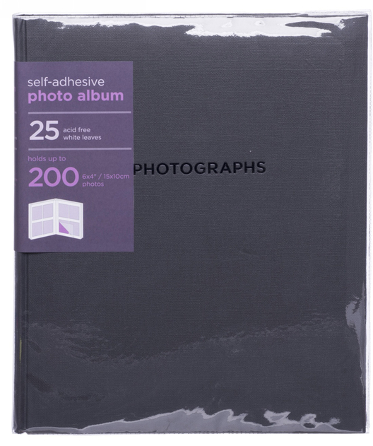 Image of WHSmith Dark Grey Textured Photo Album 25 White Self-Adhesive Leaves