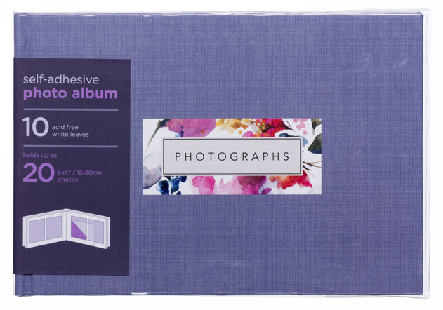 Image of WHSmith Fleur Purple Floral Small Landscape Photo Album 10 White Self-Adhesive Leaves