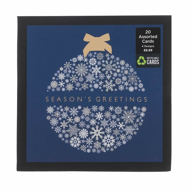 Image of WHSmith Recyclable Navy and White Snowflake Christmas Cards (Pack of 20)