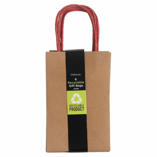 Image of WHSmith Kraft Small Christmas Recyclable Gift Bags (Pack of 6)