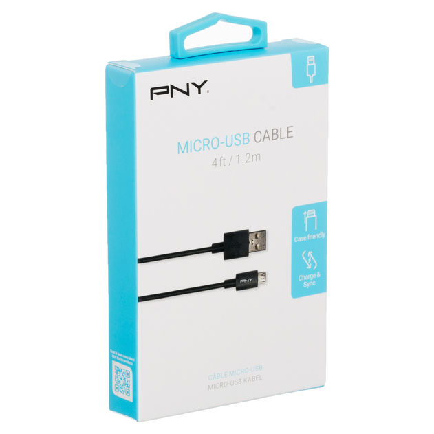 Image of PNY Black Micro USB Charge & Sync Cable 4ft