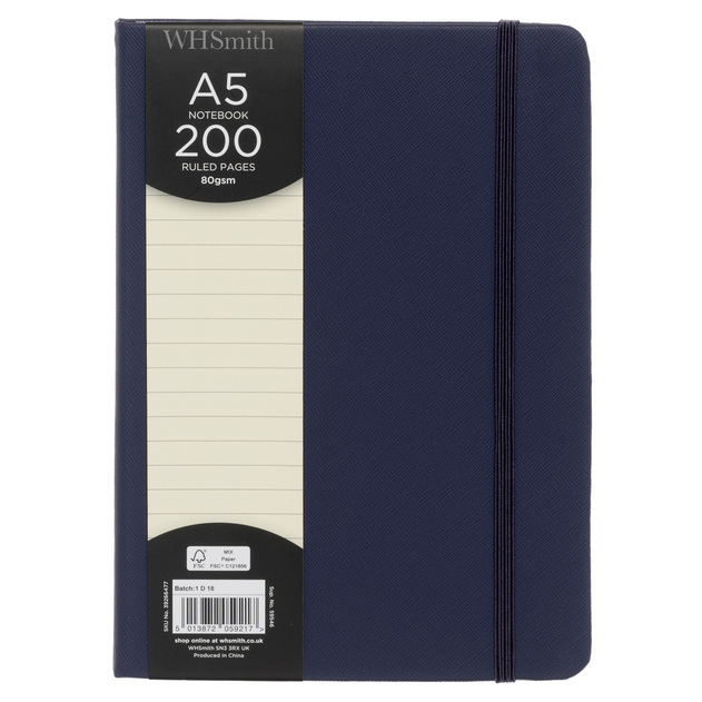 WHSmith Blue Hardback A5 Notebook WHSmith