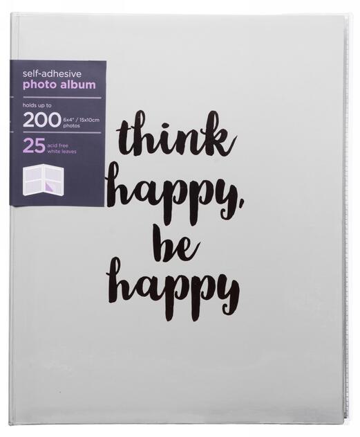 Image of WHSmith Think Happy Be Happy Photo Album 25 White Self-Adhesive Leaves