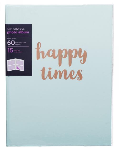 Image of WHSmith Melodie Happy Times A4 Pastel Blue Photo Album 15 White Self-Adhesive Leaves