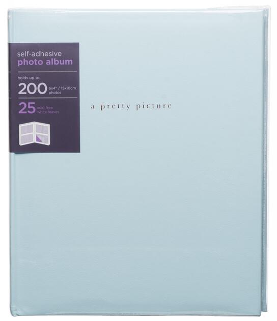 Image of WHSmith Pastel Blue Pretty Picture Leather Effect Photo Album 25 White Self-Adhesive Leaves