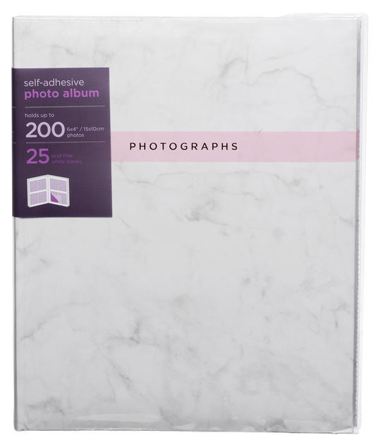 Image of WHSmith Marble Effect Photo Album 25 White Self-Adhesive Leaves