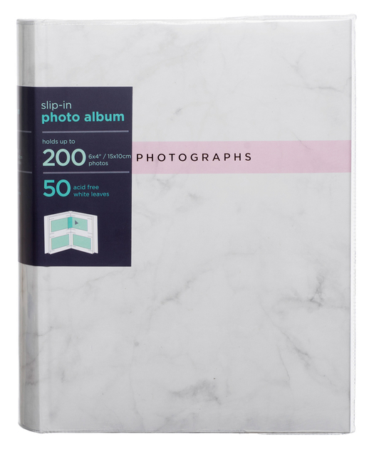 Image of WHSmith Marble Effect 6x4 Photo Album 50 White Slip-in Leaves