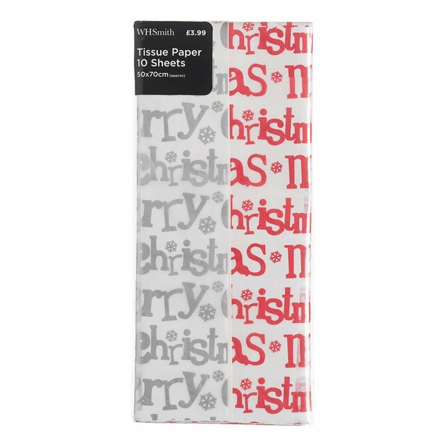 Image of WHSmith Red & Silver Merry Christmas Tissue Papers (Pack of 10)