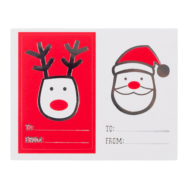 Image of WHSmith Red & White Foiled Rudolph & Santa Festive Gift Christmas Stickers (Pack of 10)