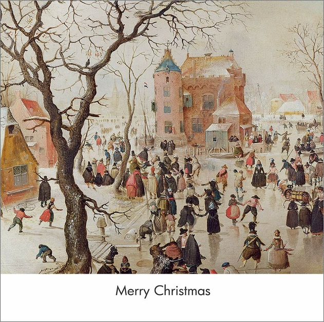 Image of Portfolio A Winter Scene with Skaters near a Castle by Hendrick Avercamp Christmas Card