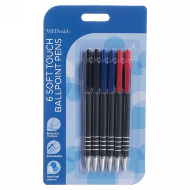WHSmith Soft Touch Assorted Ballpoint Pens (Pack of 6) WHSmith