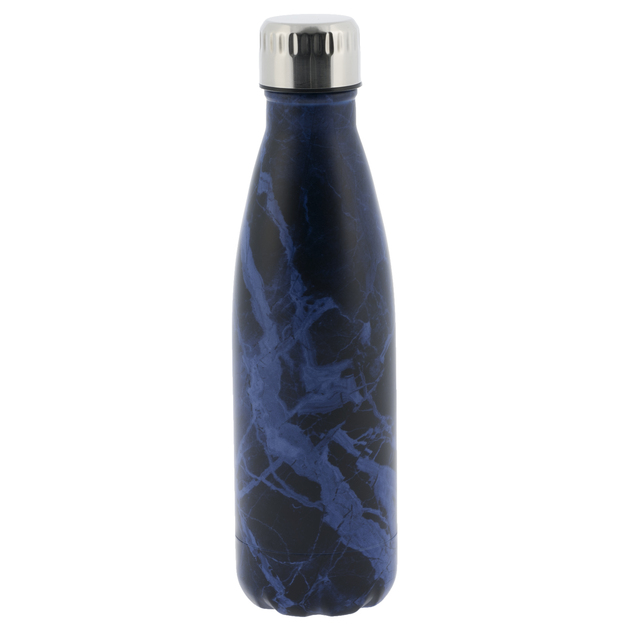 Image of WHSmith Navy Marble 500ml Stainless Steel Insulated Water Bottle