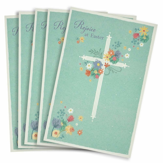 Image of UK Greetings Cross & Springtime Flowers Easter Cards (Pack of 5)