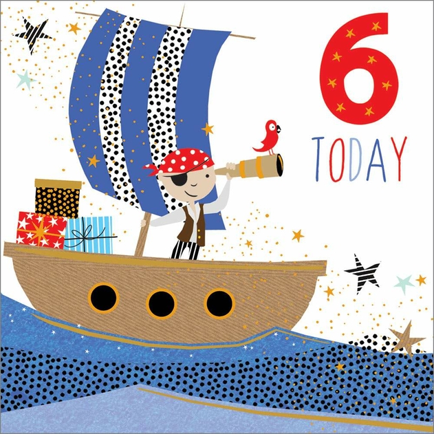 Image of Portfolio Foil & Glitter Pirate Boys 6th Birthday Card