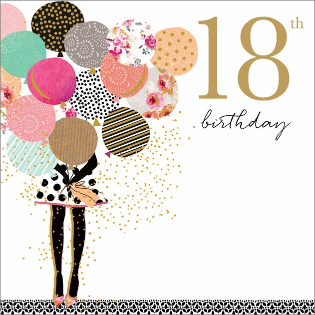 Image of Portfolio Foil & Glitter Girl and Balloons 18th Birthday Card