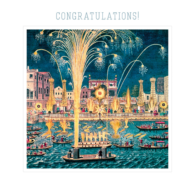 Image of Fireworks & Boats Vintage Art Congratulations Card