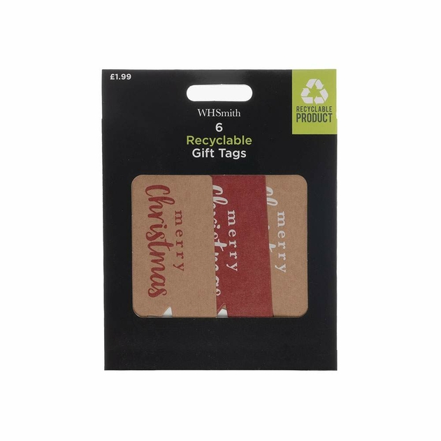 Image of WHSmith Recyclable Multi Kraft Script Christmas Tags (Pack of 6)