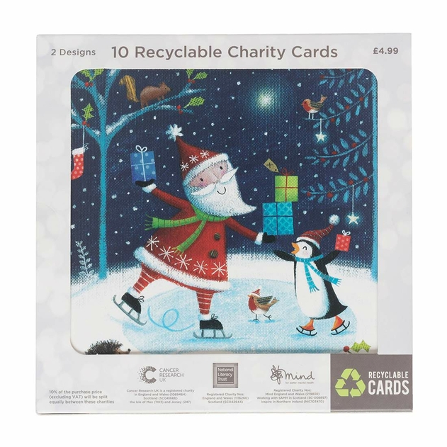 Image of WHSmith Midnight Santa and Snowman Recyclable Charity Christmas Cards (Pack of 10)