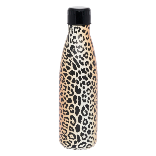 Image of WHSmith Leopard Print 500ml Stainless Steel Metal Water Bottle
