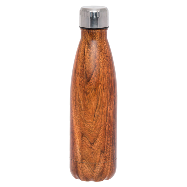 Image of WHSmith Wood Design 500ml Stainless Steel Metal Water Bottle