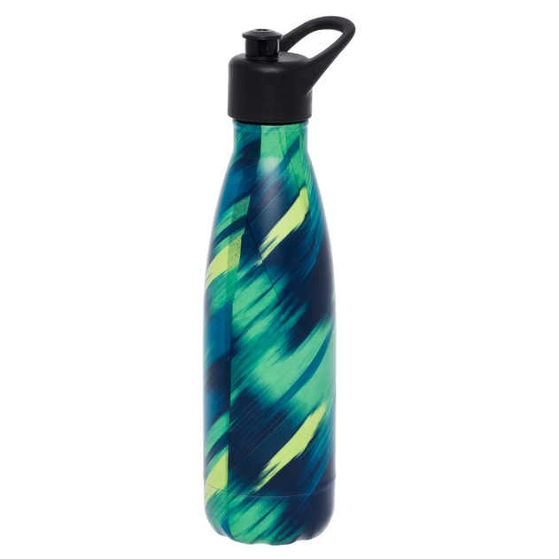 Image of WHSmith Blue and Green Abstract Design 500ml Stainless Steel Metal Water Bottle