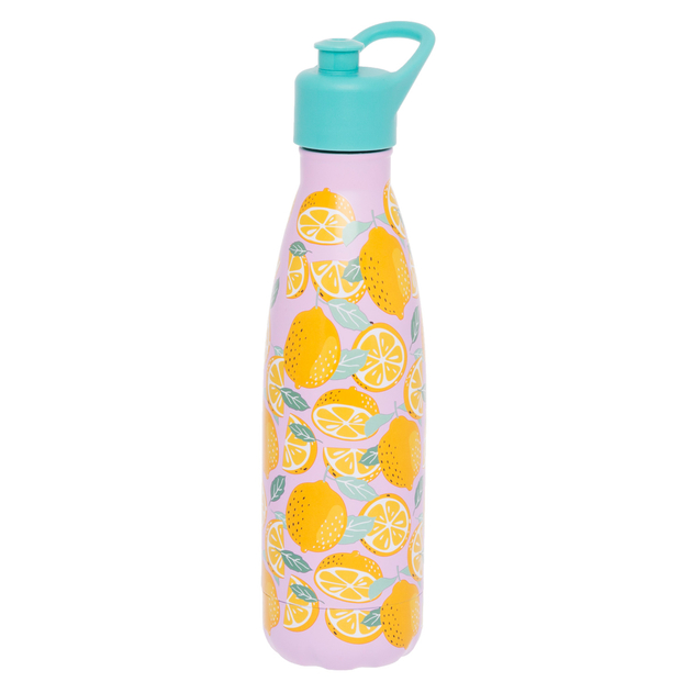 Image of WHSmith Lemon 500ml Stainless Steel Metal Water Bottle