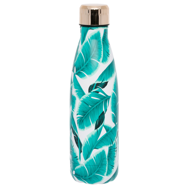 Image of WHSmith Palm Leaves Design 500ml Stainless Steel Metal Water Bottle
